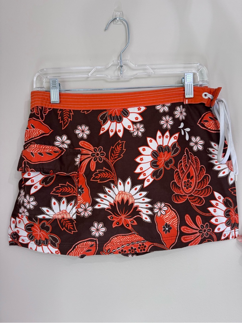 Vintage Y2K Hula Girl Floral Print Orange and Brown Women's Skort